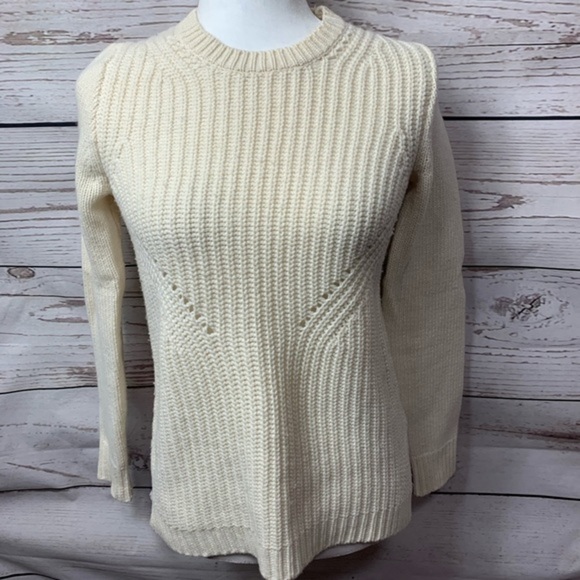 J.Crew Lambs Wool Cream Pointelle Crewneck Sweater - Picture 2 of 6